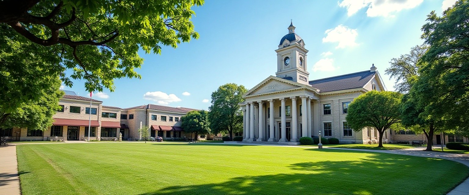 illustration of a county courthouse square with professional offices around it