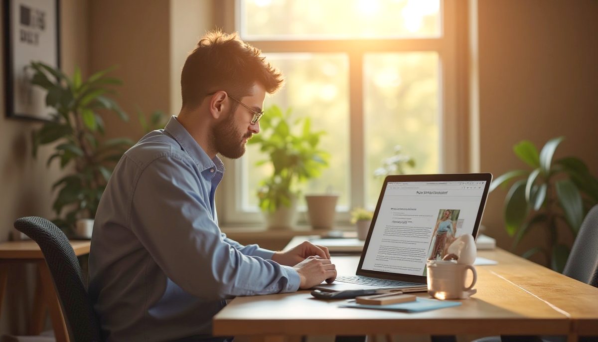 A small business owner looking at their new website on a laptop